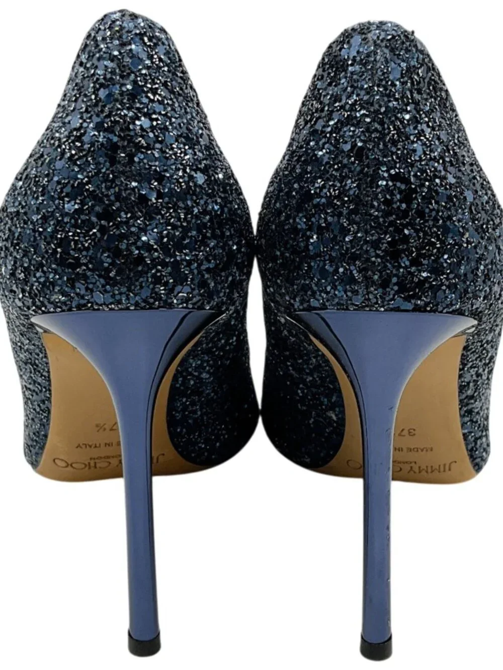 Jimmy Choo Navy Blue Glitter Pumps